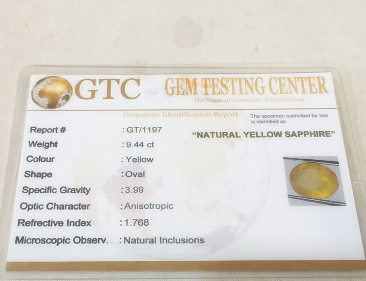 9.44 ct/10.50 ratti Natural Certified Ceylon Pukhraj/Yellow Sapphire